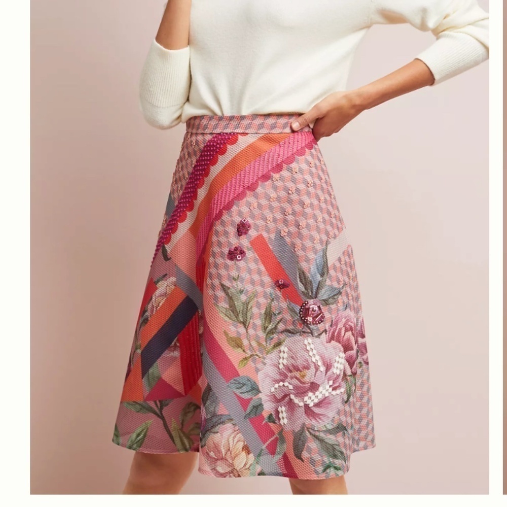 Anthropologie Pankaj & Nidhi Sequin & Bead Embellished Rowan A-Line Skirt Sz S